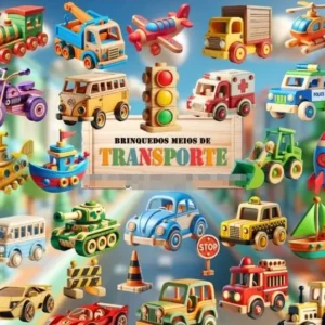Kit Completo de Transportes Rústicos em Madeira - PNG