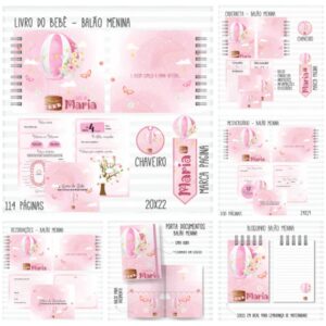 kit completo do bebe balao menina arquivo digital personalizacao 1