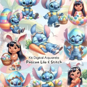 Kit Criativo Páscoa Stitch em PNG para Papelaria Personalizada