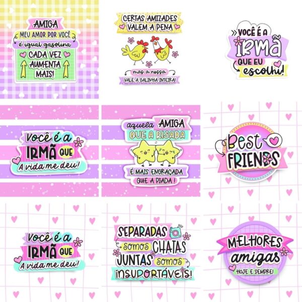 Kit Digital Amigas Amizade Ilustrações Caneca Balinha Mimos