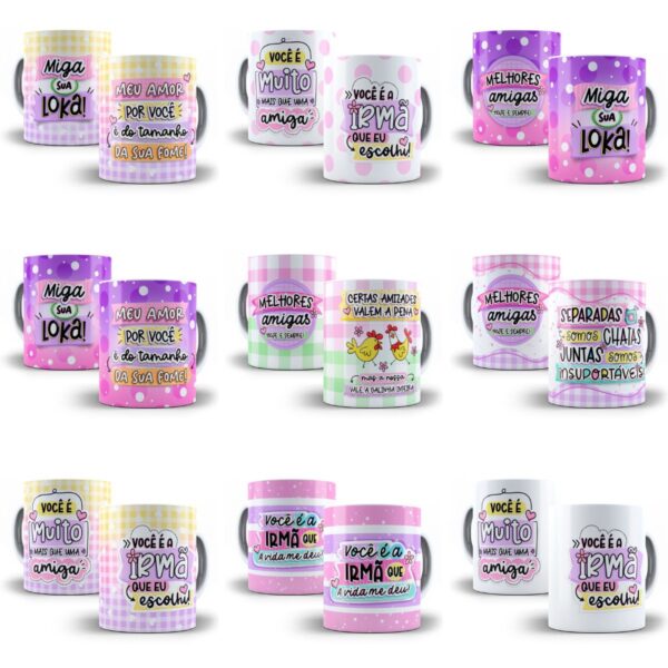 Kit Digital Amigas Amizade Ilustrações Caneca Balinha Mimos