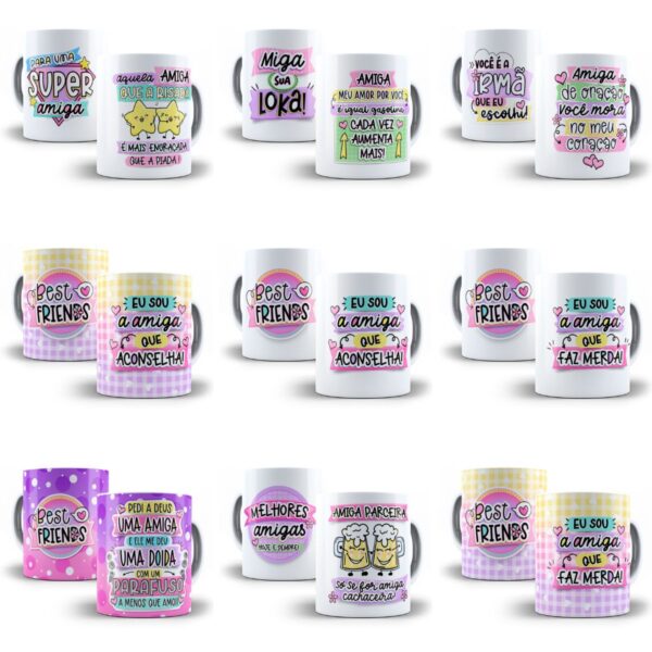 Kit Digital Amigas Amizade Ilustrações Caneca Balinha Mimos