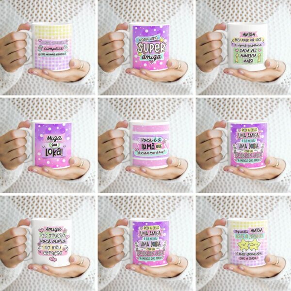 Kit Digital Amigas Amizade Ilustrações Caneca Balinha Mimos