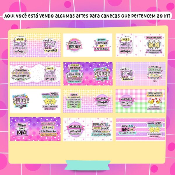 Kit Digital Amigas Amizade Ilustrações Caneca Balinha Mimos
