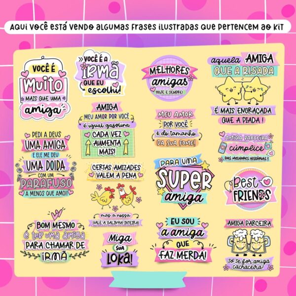 Kit Digital Amigas Amizade Ilustrações Caneca Balinha Mimos