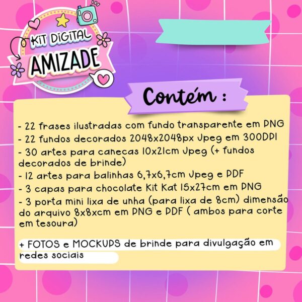 Kit Digital Amigas Amizade Ilustrações Caneca Balinha Mimos