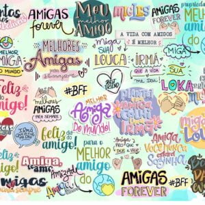 Kit Digital Amizade Frases Motivacionais Amiga Lettering Png