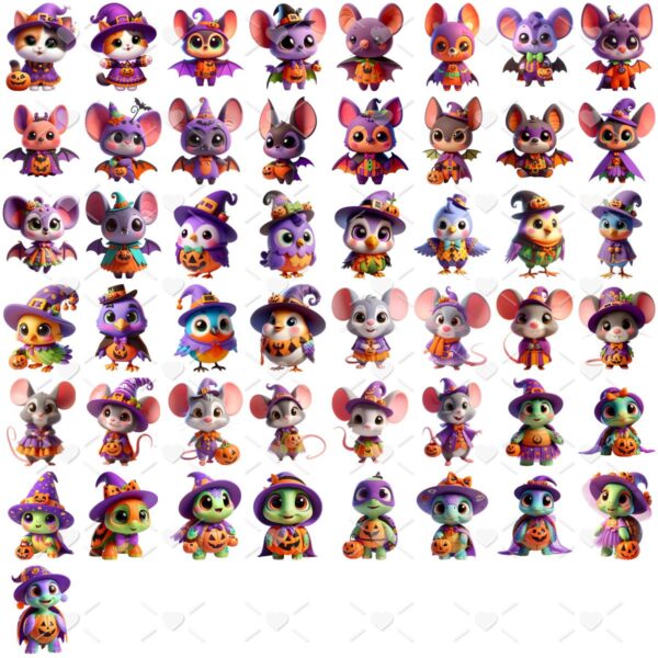 Kit Digital Animais Fofos Halloween Baby Png Ilustrações 3D