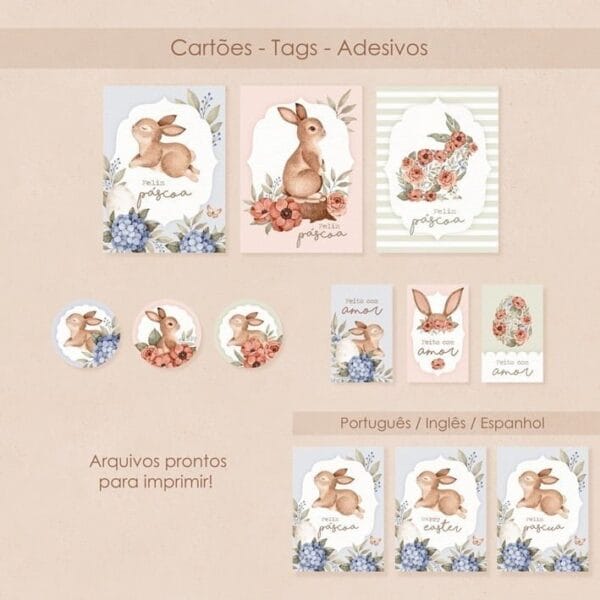Kit Digital Aquarela Páscoa Ilustrações Png Personalizados