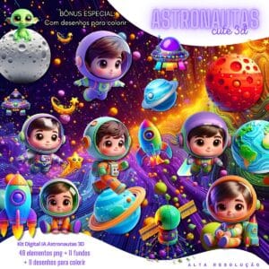 Kit Digital Astronauta Baby Png Ilustracoes 3d Fofo 2
