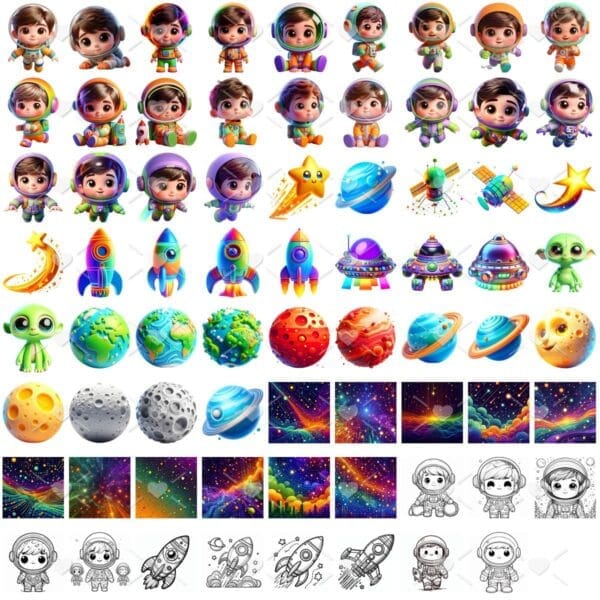 Kit Digital Astronauta Baby Png Ilustracoes 3d Fofo