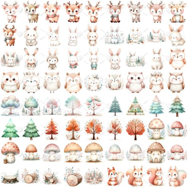 Kit Digital Bosque Encantado 3D Cute Fofo Ilustrações Png