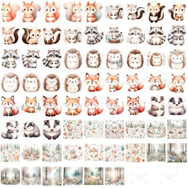 Kit Digital Bosque Encantado 3D Cute Fofo Ilustrações Png