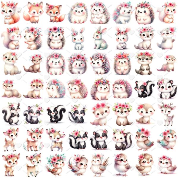 Kit Digital Bosque Encantado Rosa 3D Cute Fofo Ilustrações