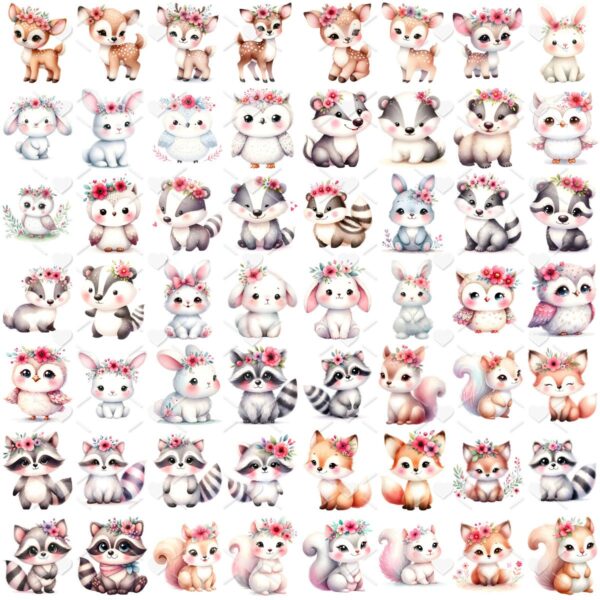 Kit Digital Bosque Encantado Rosa 3D Cute Fofo Ilustrações