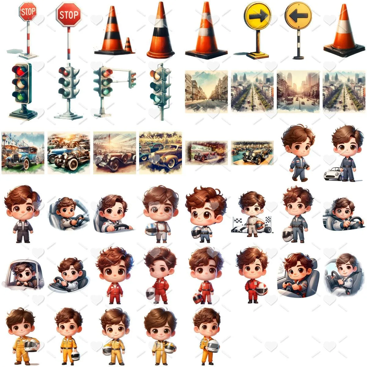 Kit Digital Carros Vintage + Mascotinhos 3D Cute Ilustrações 3 Kit Digital Carros Vintage + Mascotinhos 3D Cute Ilustrações