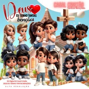 Kit Digital Casal Namorados Cristão Png Ilustrações 3D Fofo