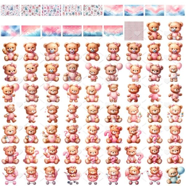 Kit Digital Chá de Bebê Ursinhos 3D Cute Fofo Menina Menino