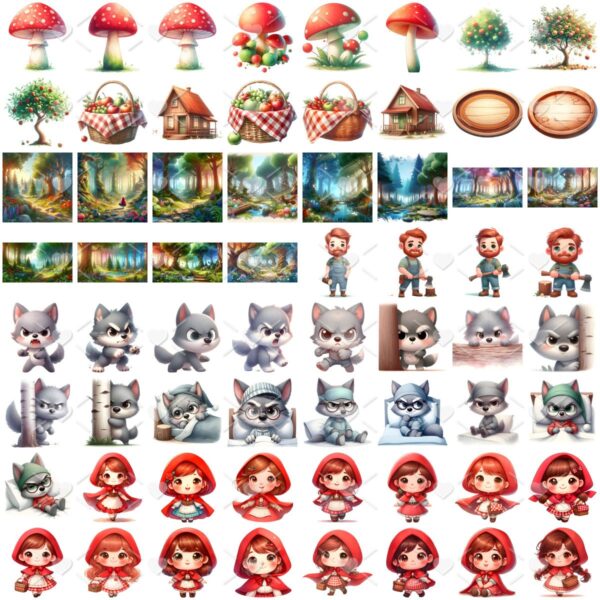 Kit Digital Chapeuzinho Vermelho 3D Fofo Ilustrações Png