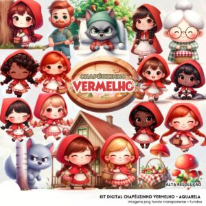 Kit Digital Chapeuzinho Vermelho 3D Fofo Ilustrações Png