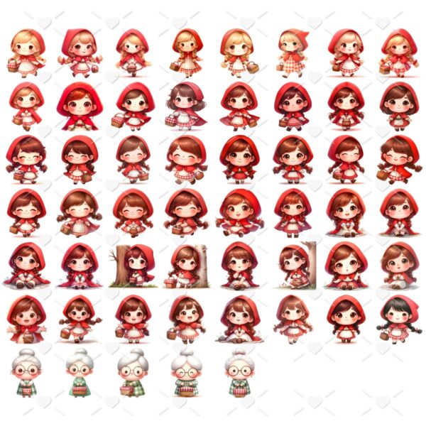 Kit Digital Chapeuzinho Vermelho 3D Fofo Ilustrações Png