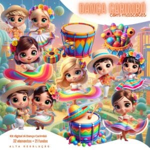 Kit Digital Dança Carimbó 3D Cute Fofo Ilustrações Png