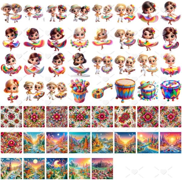 Kit Digital Dança Carimbó 3D Cute Fofo Ilustrações Png