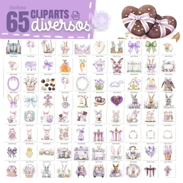 Kit Digital De Pascoa Com Tematica Lilas Para Artesanato Em Papel 2