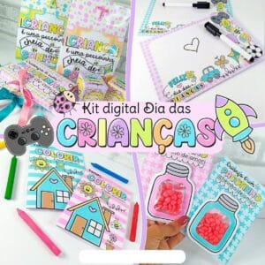 Kit Digital Dia Crianças Personalizados Papelaria Embalagens