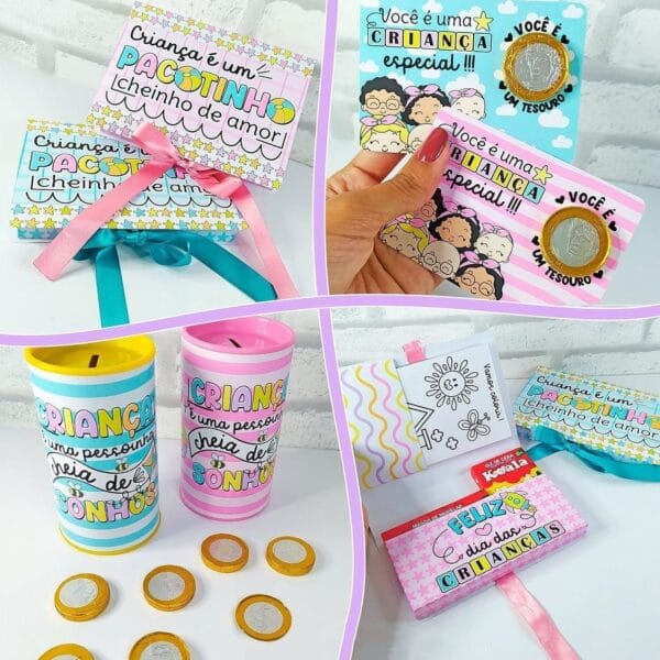 Kit Digital Dia Crianças Personalizados Papelaria Embalagens