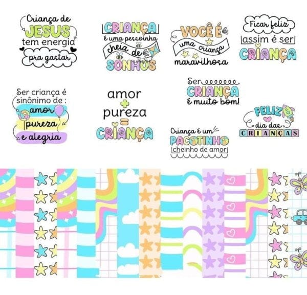 Kit Digital Dia Crianças Personalizados Papelaria Embalagens