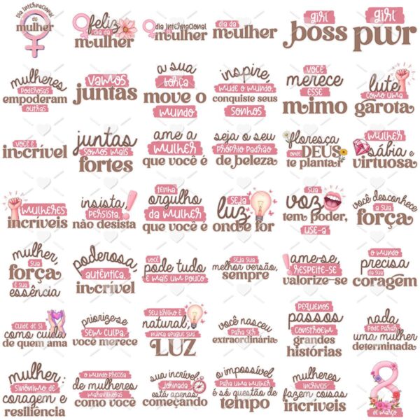 Kit Digital Dia da Mulher 2025 Papéis e Elementos PNG