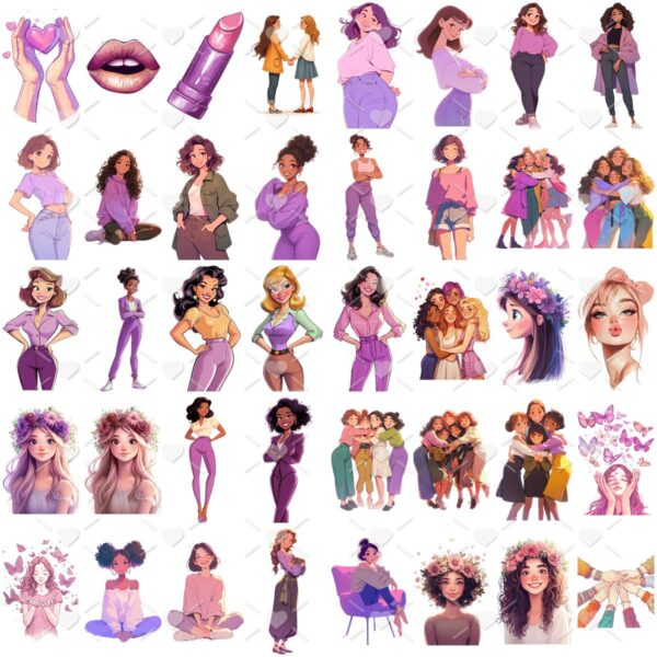 Kit Digital Dia da Mulher 2025 Papéis e Elementos PNG