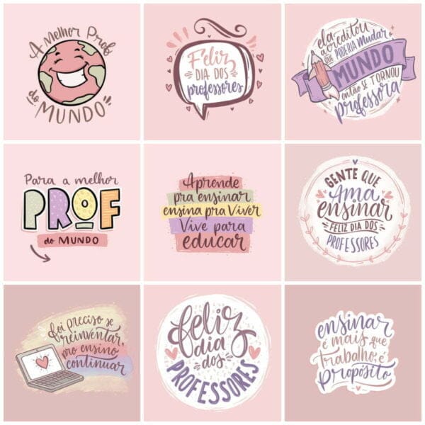 Kit Digital Dia dos Professores Canecas Ilustrações Frases - Imagem 4