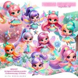 Kit Digital Fadinhas Encantadas no Jardim 3D Menina Png