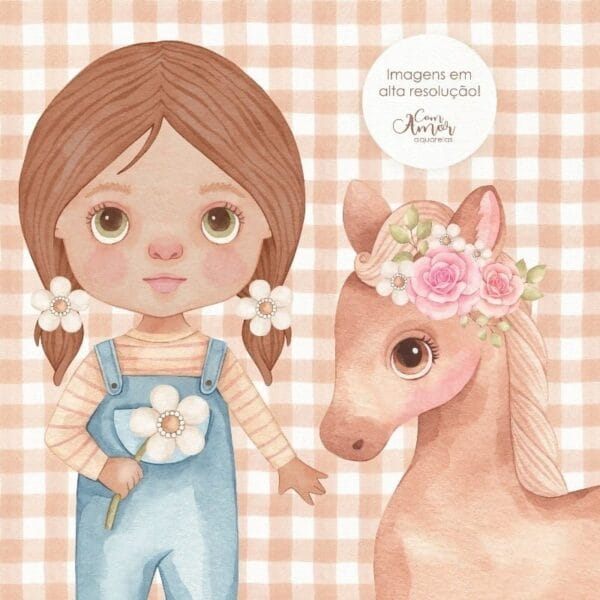 Kit Digital Fazendinha Menina Aquarelado