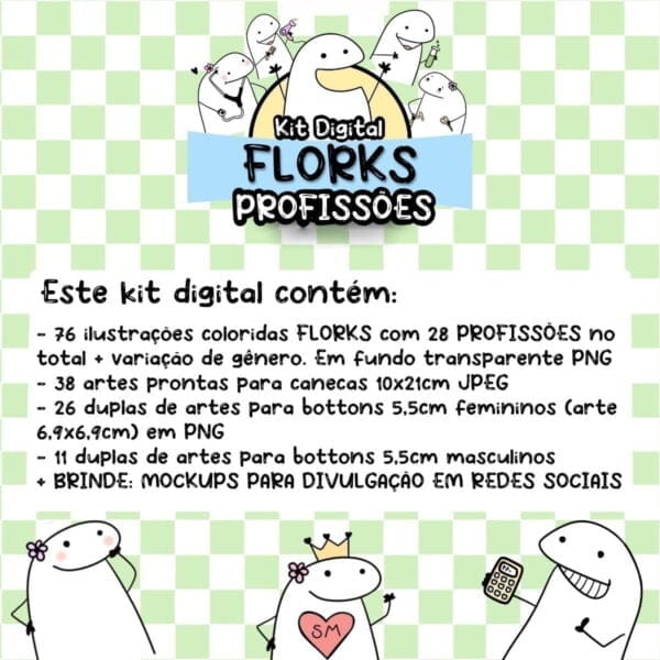 Kit Digital Flork Profissões Psicóloga Professora Dentista..