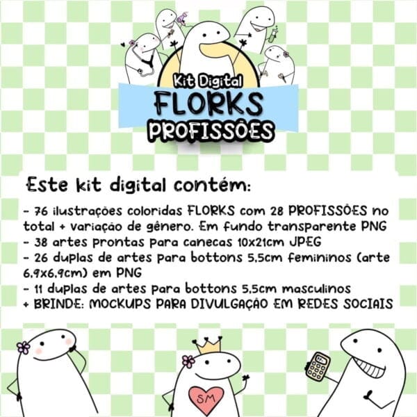 Kit Digital Flork Profissões Psicóloga Professora Dentista..