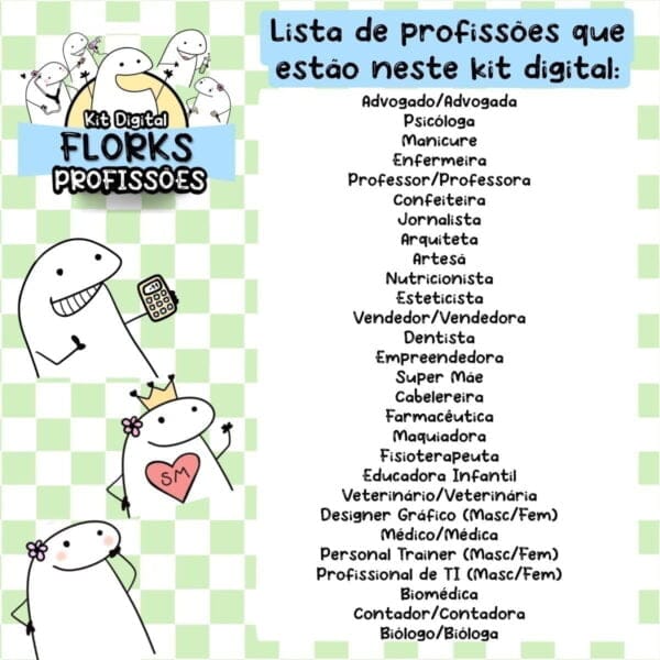 Kit Digital Flork Profissões Psicóloga Professora Dentista..