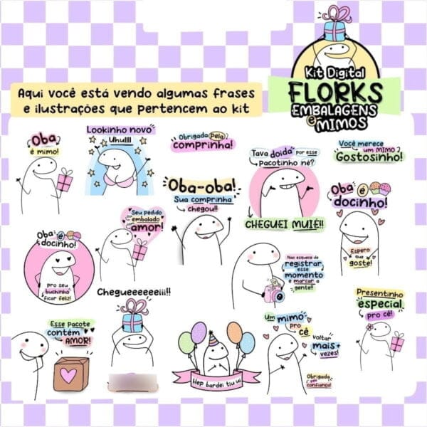 Kit Digital Florks Embalagens E Mimos Ilustrações Meme Caixa