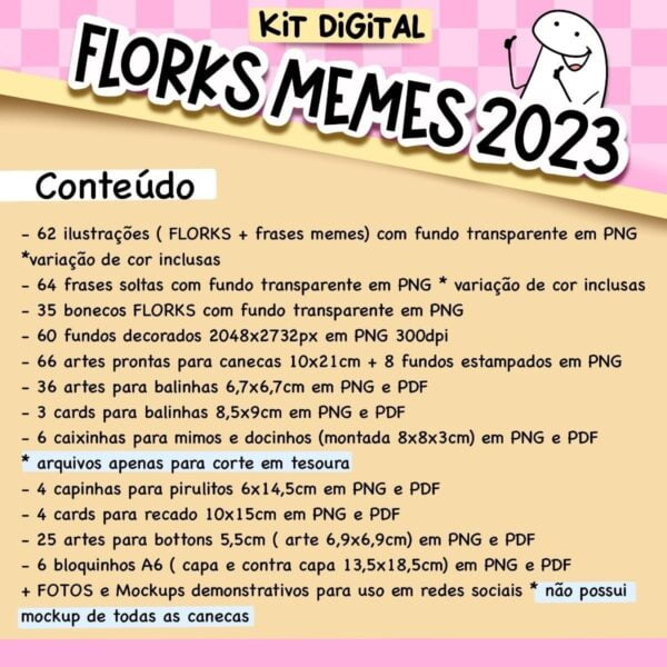 Kit Digital Florks Memes 2023 Ilustrações P/ Brindes E Mimos