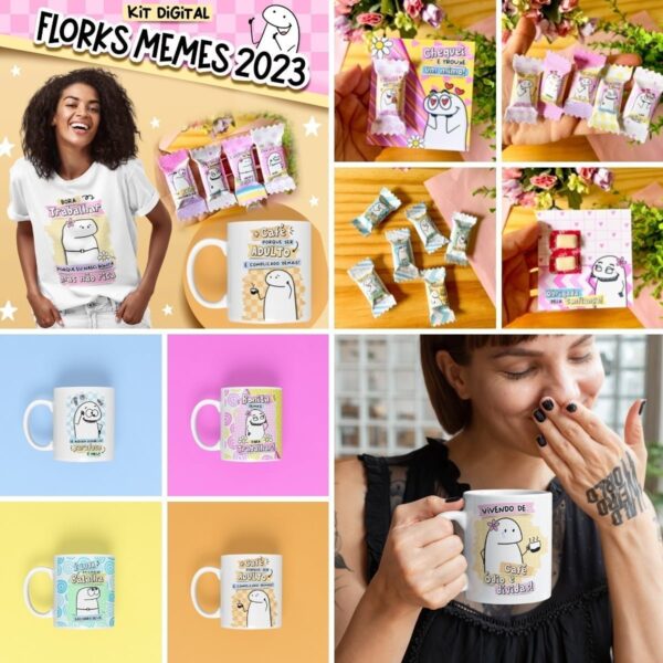 Kit Digital Florks Memes 2023 Ilustrações P/ Brindes E Mimos