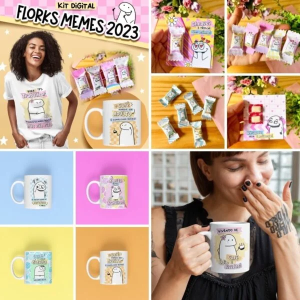 Kit Digital Florks Memes 2023 Ilustrações P/ Brindes E Mimos