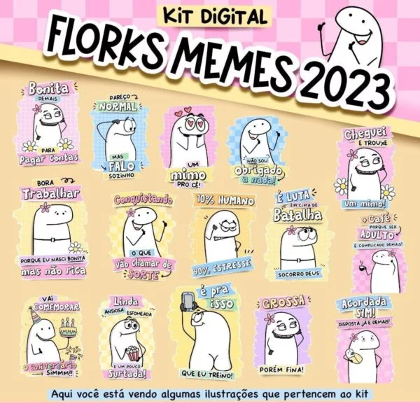 Kit Digital Florks Memes 2023 Ilustrações P/ Brindes E Mimos