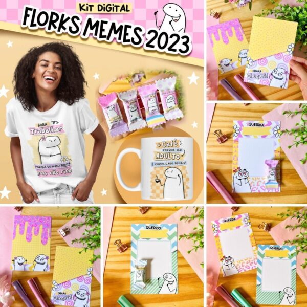 Kit Digital Florks Memes 2023 Ilustrações P/ Brindes E Mimos
