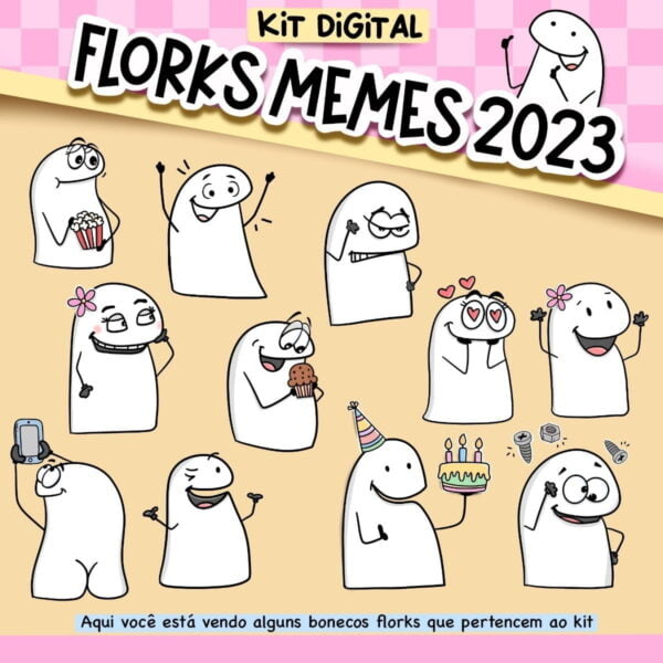 Kit Digital Florks Memes 2023 Ilustrações P/ Brindes E Mimos