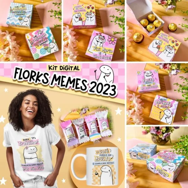 Kit Digital Florks Memes 2023 Ilustrações P/ Brindes E Mimos