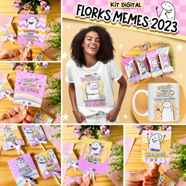 Kit Digital Florks Memes 2023 Ilustrações P/ Brindes E Mimos