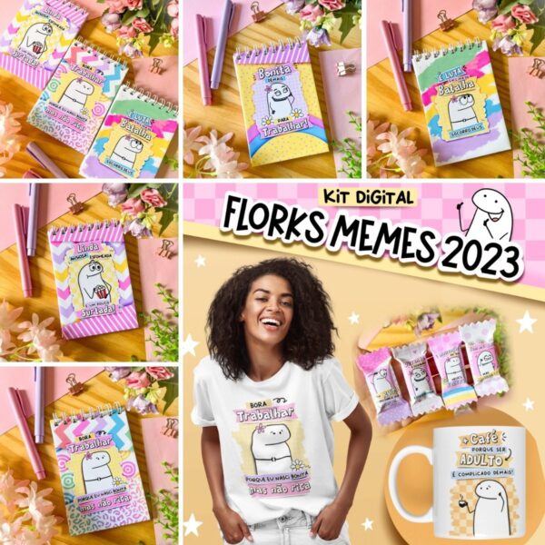 Kit Digital Florks Memes 2023 Ilustrações P/ Brindes E Mimos