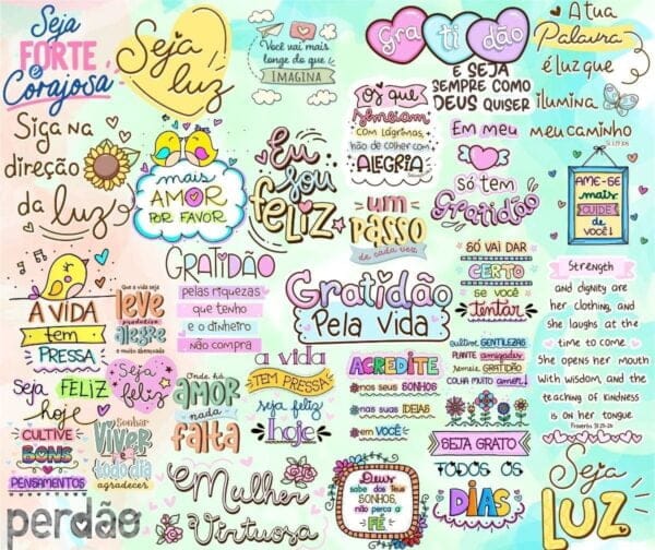 Kit Digital Frases Fofas Motivacional Esperança Crença Png